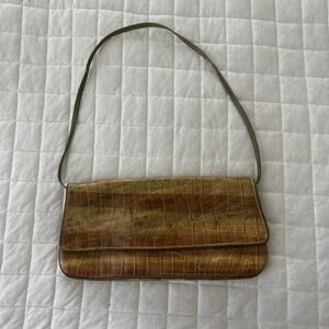 Marco Buggiani Shoulder Bag Womens Brown Green Leather Crocodile Italy Classic